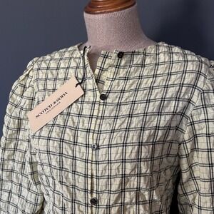 New Women's Scotch & Soda Seerscucker Ruched Blouse | Size L | Yellow Plaid Boho